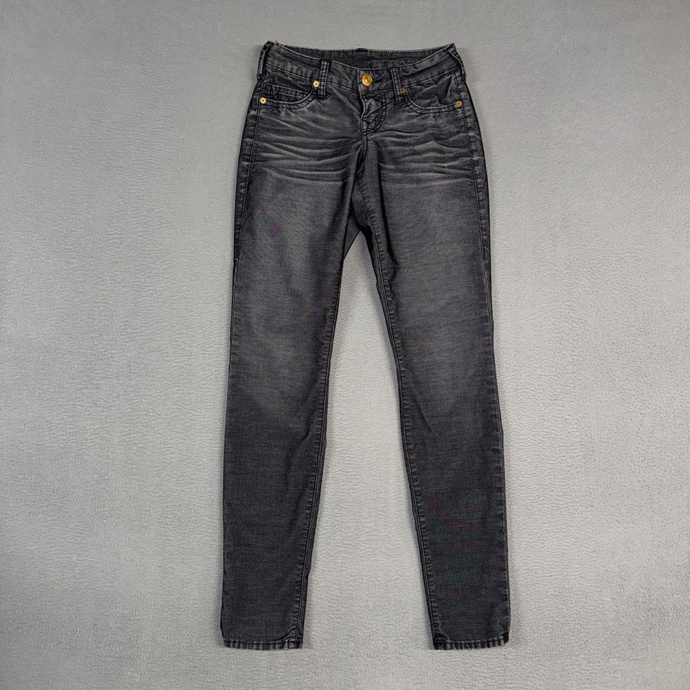 True Religion Pants Womens 24 Gray Shannon Skinny Micro Corduroy Distressed